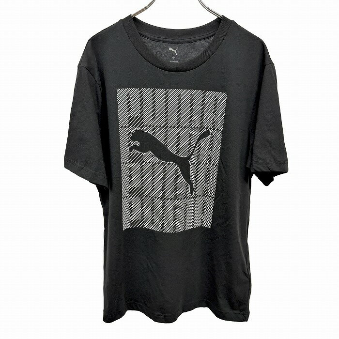 樂天商城 - 【新品】[印象N] PUMA プーマ Tシャツ メンズ M ブラック ブラック×ホワイト 黒×白 綿100% やや薄手 プリント クルーネック 半袖 アジアフィット 英字とマークとロゴプリント ショートスリーブ 丸首 カットソー