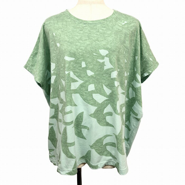 乐天商城 - 【中古】[印象AB] NE-NET ネネット ビッグTシャツ オーバーサイズ ビッグシルエット レディース 2 グリーン 緑 綿×ポリエステル 古着 鳥柄 キモノスリーブ 半袖 中国製