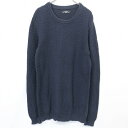 【中古】Bershka ベルシュカ L レディース 女性 ロング丈 ニット セーター ヘリンボーン シェブロン 丸首 長袖 ロングスリーブ - ネイビー 紺