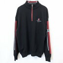 【中古】RIVER COURSE - L メンズ ゴルフ ニット セーター ハーフジップ ノースリーブの裏地付き 長袖 毛100% ブラック×レッド×ヘザーグレ...