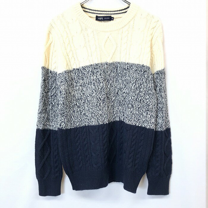 【開催中|全品ポイント10倍|〜11/11(火)01:59まで＼11月お買い物マラソン／100〜2,000円OFFクーポン配布中】【中古】SHIPS Colors シップス カラーズ M レディース 女性 ケーブル ニット セーター 丸首 長袖 毛×アクリル メランジ ネイビー×アイボリー 紺