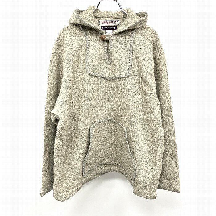 【中古】NATURAL SPIRITS ナチュラルスピリッツ 48 メンズ ニット プルオーバー パーカー 黒ネップ 長袖 ウール100% ヘザーアイボリー(グレーMIX)