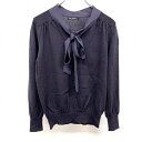 【楽天スーパーSALE限定!! \★35%OFF★/対象商品|6月4日(水)20時00分〜6月11日(水)01時59分まで】【中古】23区 ニジュウサンク 40 レディース 薄手 ニット セーター プルオーバー 肩にギャザー リボンネック 無地 長袖 ウール100% ネイビー 紺(4)