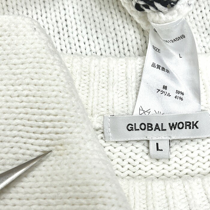 【中古】[印象B] GLOBAL WORK グローバルワーク ニット / セーター レディース L ホワイト×ブラック 白 綿×アクリル 幾何学柄 ストライプ 丸首 長袖 undo-rowa-10053965 Undo Rowa 楽天市場店 サンプル画像3