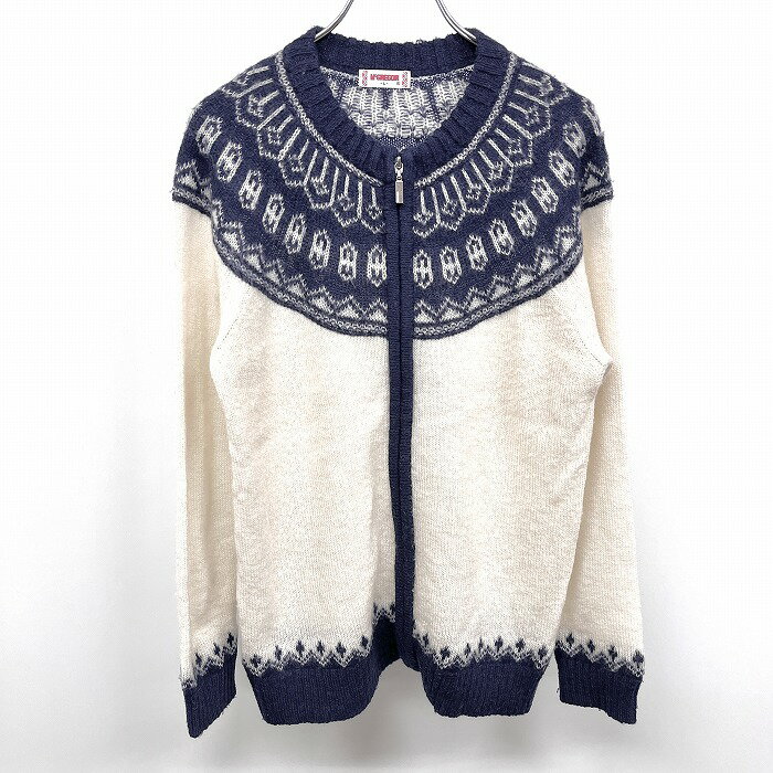 【まもなく終了|全品ポイント10倍|明日1/29(木)午前01:59まで＼1月後半お買い物マラソン／最大2千円OFFクーポン配布中】【中古】McGREGOR マックレガー L レディース ニット ジップカーディガン ノルディック 長袖 アクリル×ナイロン×毛 ネイビー×オフホワイト 紺