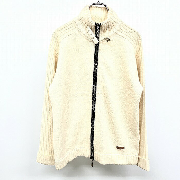 【まもなく終了|全品ポイント10倍|明日1/29(木)午前01:59まで＼1月後半お買い物マラソン／最大2千円OFFクーポン配布中】【中古】McGREGOR マックレガー L レディース ダブルジップニットジャケット カーディガン 一部チェック 長袖 毛100% アイボリー ペールオレンジ系