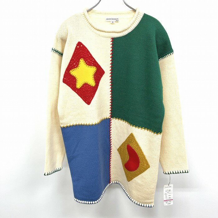 【開催中|～1/21(水)朝09:59まで＼FASHION SPECIAL FAIR／最大20%OFFクーポン配布中】ゲイギブソン 【新品】GAY GIBSON ニットチュニック セーター 長袖 ベルクロ留めの肩パッド 毛100% 11AR L 生成り×緑×赤×黄 レディース