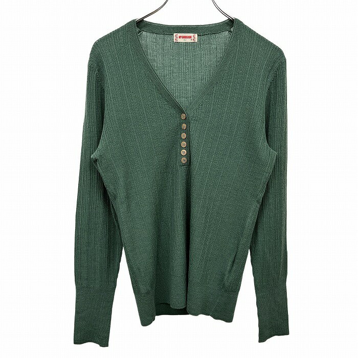【まもなく終了|全品ポイント10倍|明日1/29(木)午前01:59まで＼1月後半お買い物マラソン／最大2千円OFFクーポン配布中】【中古】マックレガー McGREGOR 薄手 リブニット プルオーバー セーター Vネック ヘンリーネック 長袖 ウール100% L グリーン 緑 レディース