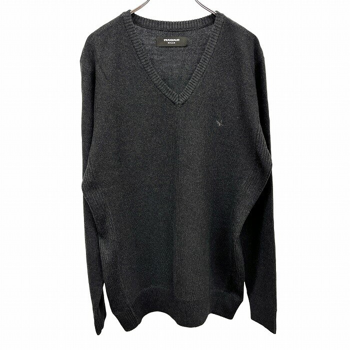 【中古】1PIU1UGUALE3 RELAX ニット セーター Vネック 胸に折り鶴の刺繍 長袖 サイドがリブ アクリル×綿 XL LL チャコールグレー メンズ