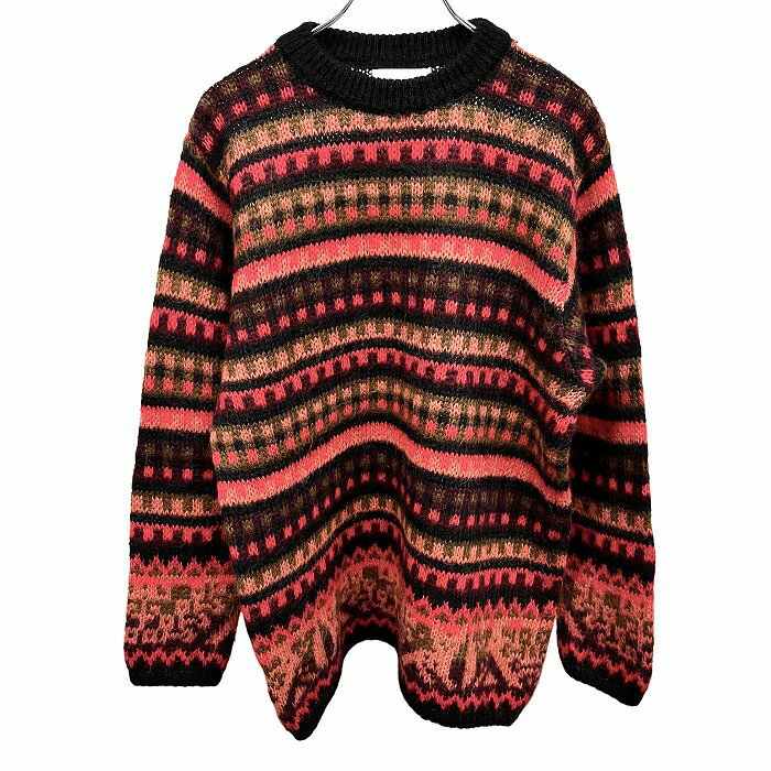 樂天商城 - 【中古】[印象AB] UNITED COLORS OF BENETTON ベネトン 長毛ニット / セーター レディース 46 サーモンピンク ピンク系×赤系×黒×茶×紫 モヘヤなど ボーダー 長袖