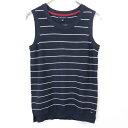 【中古】TOMMY HILFIGER トミーヒルフィガー S レディース ニット ベスト ノースリーブ セーター タンクトップ ボーダー レーヨン×ナイロン 紺