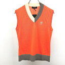 【新品/訳アリ】DAKS GOLF ダックス ゴルフ M レディース ニット ベスト ノースリーブセーター Vネック ラメ刺繍 日本製 毛100% オレンジ