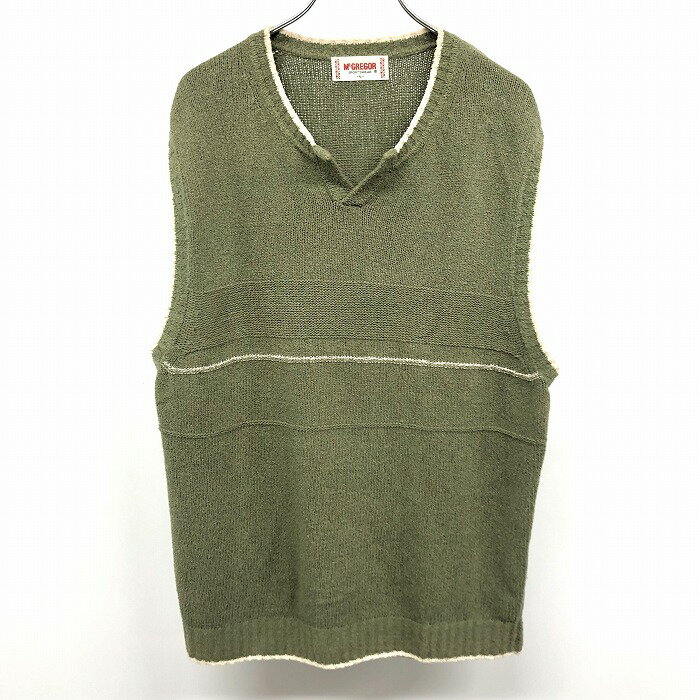 【全品ポイント10倍|開催中|〜9/24(水)01:59\9月お買い物マラソン/100円〜2,000円OFFクーポン配布中】【中古】McGREGOR マックレガー L メンズ 男性 ニットベスト ノースリーブセーター キーネック 綿×ナイロン グリーンカーキ×ライトベージュ 緑系