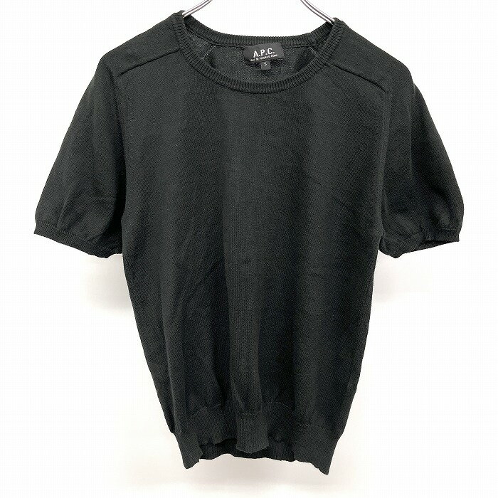 乐天商城 - 【中古】[印象B] A.P.C. アーペーセー プルオーバーニット / セーター レディース S ブラック 黒 綿100% 半袖 無地 丸首 フリーダムスリーブ