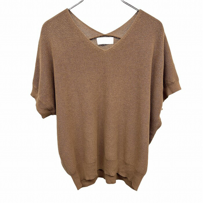 V-Neck - 【中古】OPAQUE.CLIP オペークドットクリップ リブニット セーター 畦編み 両面Vネック キモノスリーブ 半袖 無地 綿100% S ブラウン 茶 レディース
