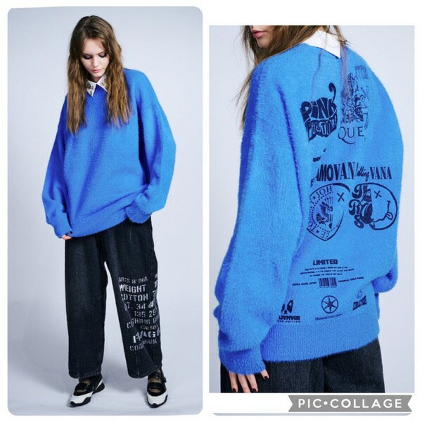 【予約販売】COOLA(クーラ)/Gathered Logo Back Print Knit Tops(10月末入荷予定)のサムネイル