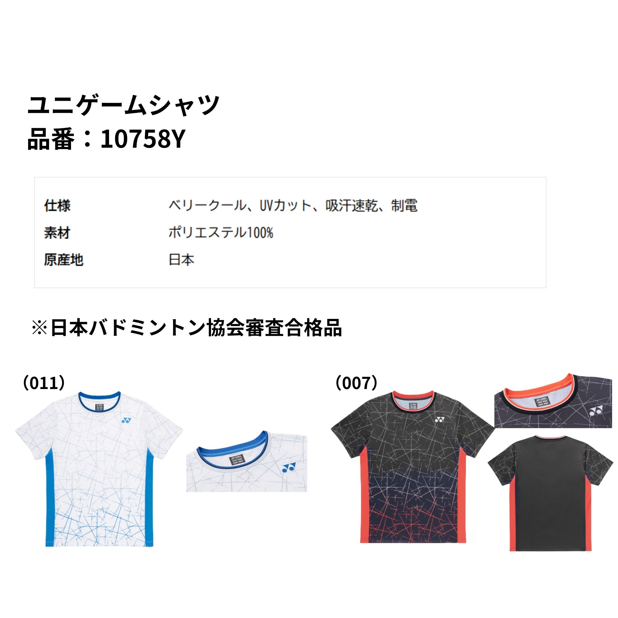 【最短出荷】【限定商品】ヨネックス YONEX ウエア　ウェア ユニゲームシャツ（フィットスタイル） 10758Y バドミントン・テニス・ソフトテニス NTT東日本 3