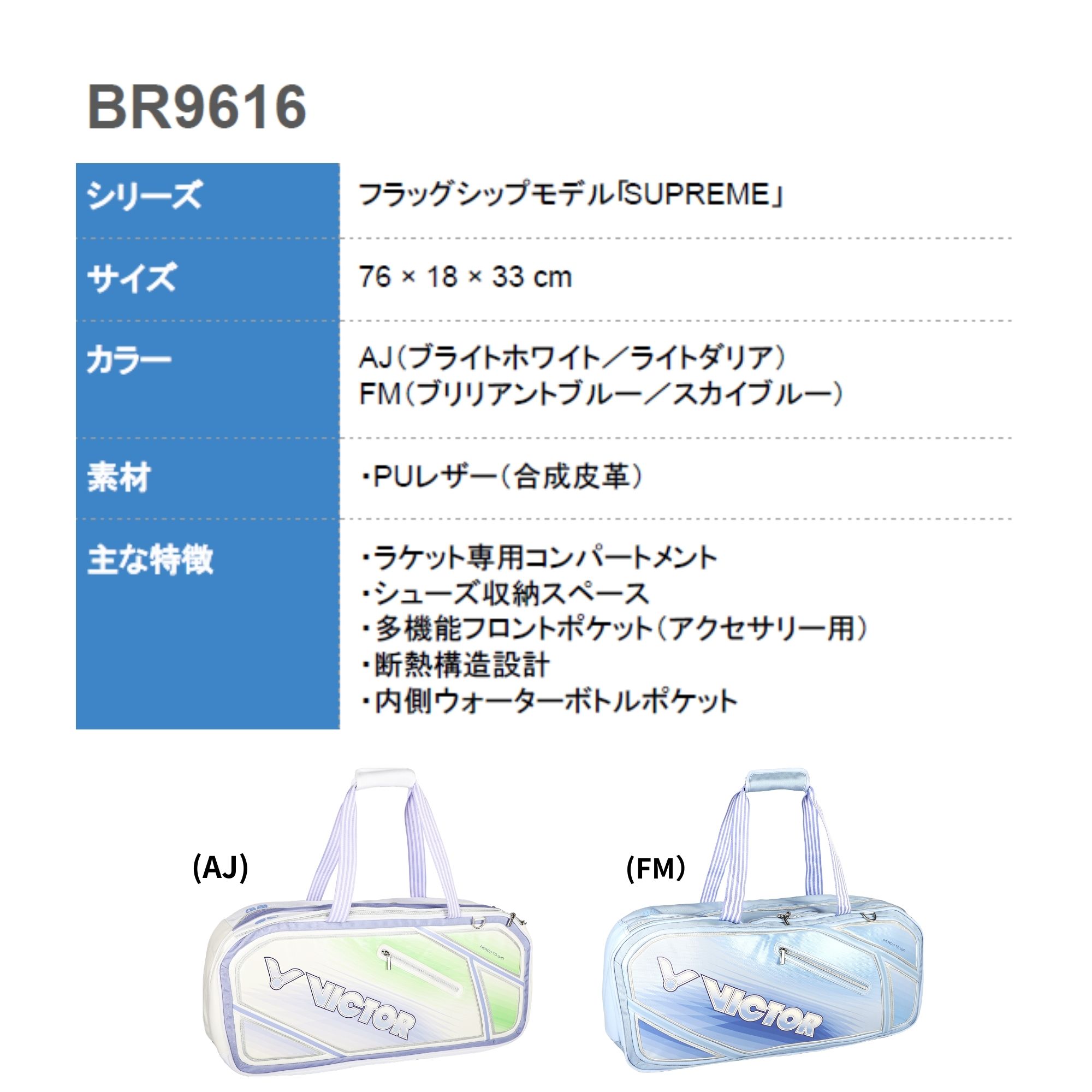 ビクター VICTOR バッグ トーナメントバック BR9616 バドミントン 2026SS