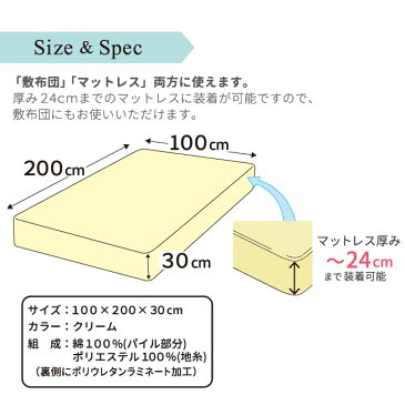 シングル 防水シーツ ボックスシーツ100×200cm×30cm シングルサイズ用 シングル敷布団マットレス 防水パッド シングル用添い寝 介護 おねしょ ダニ対策 ダニ防止