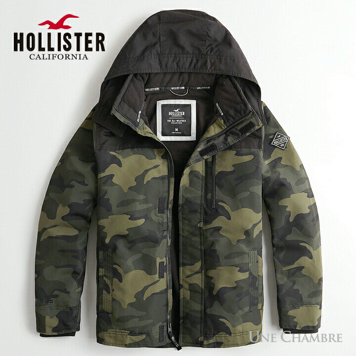 ホリスター メンズ フード付オールウェザー フリースラインドジャケット Hollister Hooded All-Weather Fleece Lined Jacket ワンポイントロゴ カモフラージュ