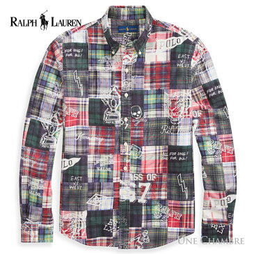 ポロ ラルフローレン メンズ プリントパッチワークチェック長袖ボタンダウンシャツ クラシックフィット Polo Ralph Lauren Patchwork Shirt Classic Fit パッチワーク柄