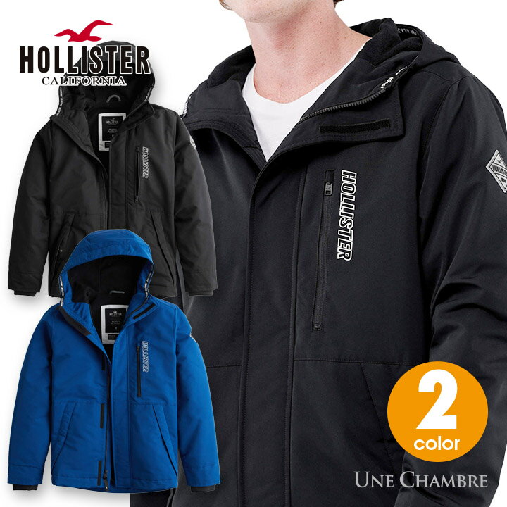 ホリスター メンズ フード付オールウェザー フリースラインドジャケット Hollister Hooded All-Weather Fleece Lined Jacket ワンポイントロゴ 2カラー：ブラック、ブルー