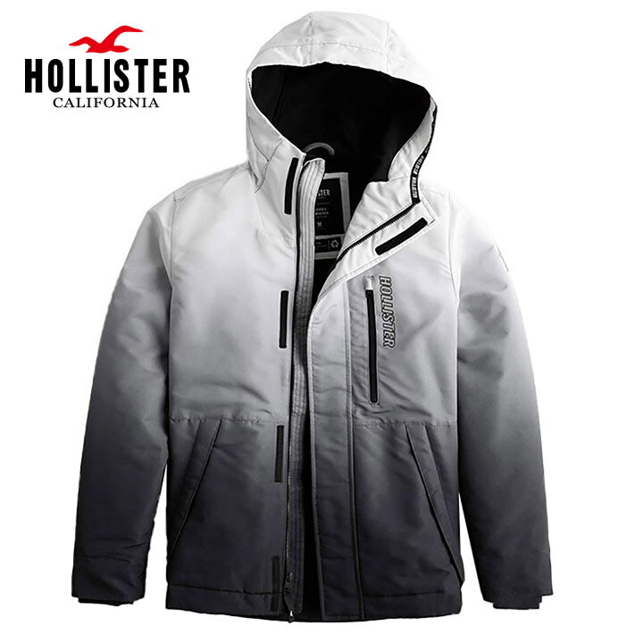 楽天アンシャンブル　楽天市場店ホリスター メンズ フード付オールウェザー フリースラインドジャケット Hollister Hooded All-Weather Fleece Lined Jacket ワンポイントロゴ グラデーションカラー ホワイト/ブラック