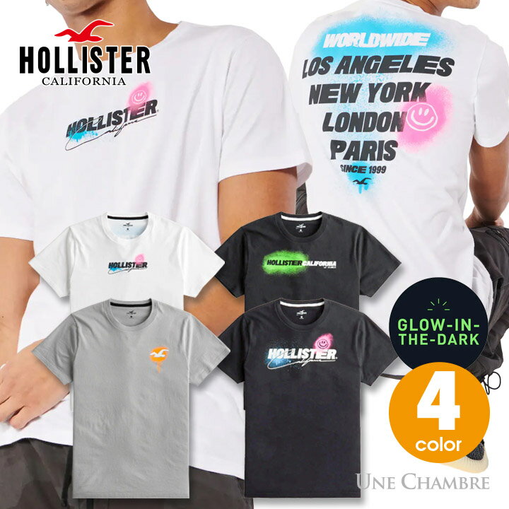 ホリスター メンズ グローイン ザ ダーク ロゴグラフィック半袖Tシャツ 畜光 Hollister Glow-in-the-Dark Logo Graphic Tee 4カラー：ホワイト、グレー、ブラック1、ブラック2