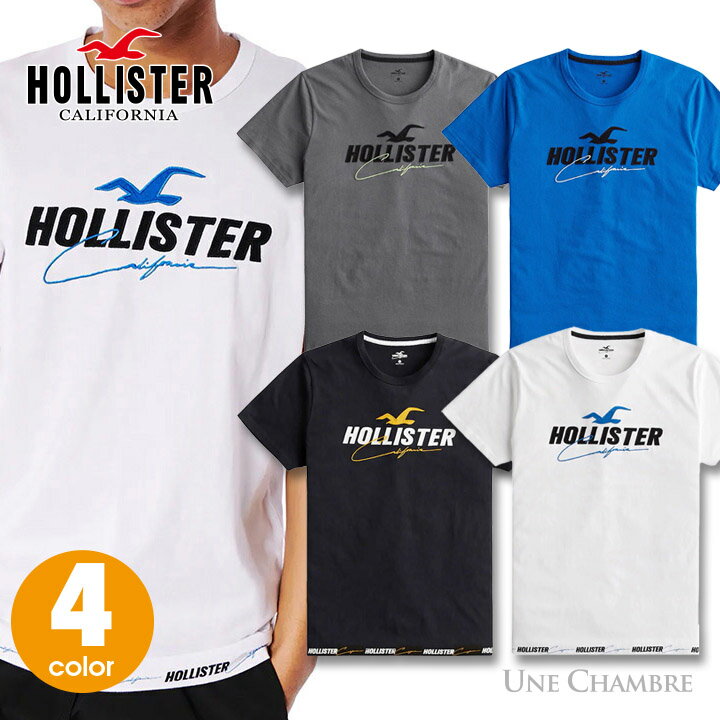 ホリスター メンズ 刺繍 アップリケ プリントロゴグラフィック半袖Tシャツ Hollister Logo Graphic Tee 4カラー：ホワイト ブラック ダークグレー ブルー