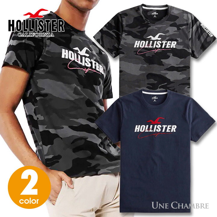 ホリスター メンズ 刺繍 アップリケ プリントロゴグラフィック半袖Tシャツ Hollister Logo Graphic Tee 2カラー： ブラックカモ ネイビー