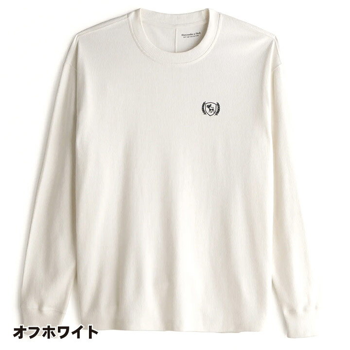 アバクロンビー&フィッチ Tシャツ メンズ 【OUTLET アウトレット】アバクロンビー＆フィッチ メンズ サーマル長袖アイコンTシャツ Abercrombie&Fitch ムース ワンポイントロゴ ロンTee オフホワイト サイズL【返品・交換不可商品】