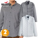 ホリスター ホリスター メンズ ストレッチ 長袖ボタンダウン ギンガムチェック柄シャツ Hollister Stretch Shirt ワンポイントロゴ 2カラー：ライトブルーチェック、ネイビーチェック