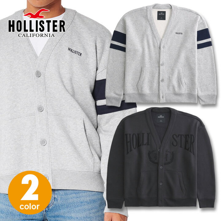 ホリスター メンズ 刺繍ロゴグラフィック スウェットカーディガン トレーナー 裏起毛 リラックスフィット Hollister Logo Graphic Fleece Cadigan 2カラー：●ブラック ●ヘザーグレー