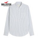 ホリスター ホリスター メンズ ストレッチ 長袖ボタンダウン オックスフォードストライプシャツ Hollister Stretch Shirt ワンポイントロゴ　ライトネイビーストライプ