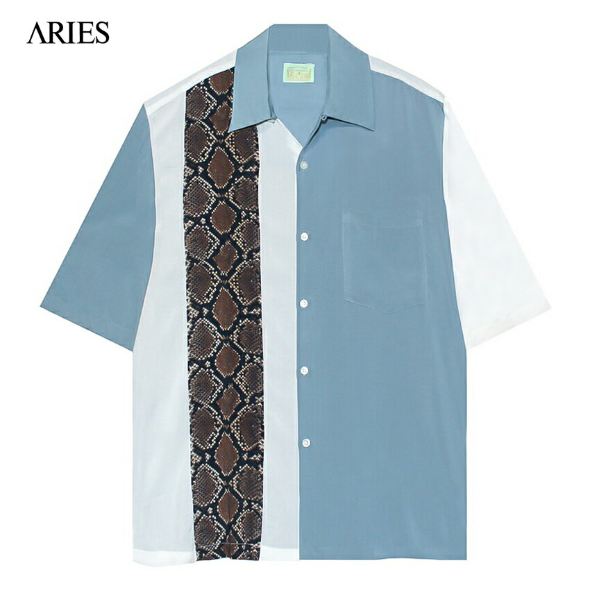 ARIES (アリーズ アリエス) HAWAIIAN SHIRT WITH PANEL (WHITE/GREY)  