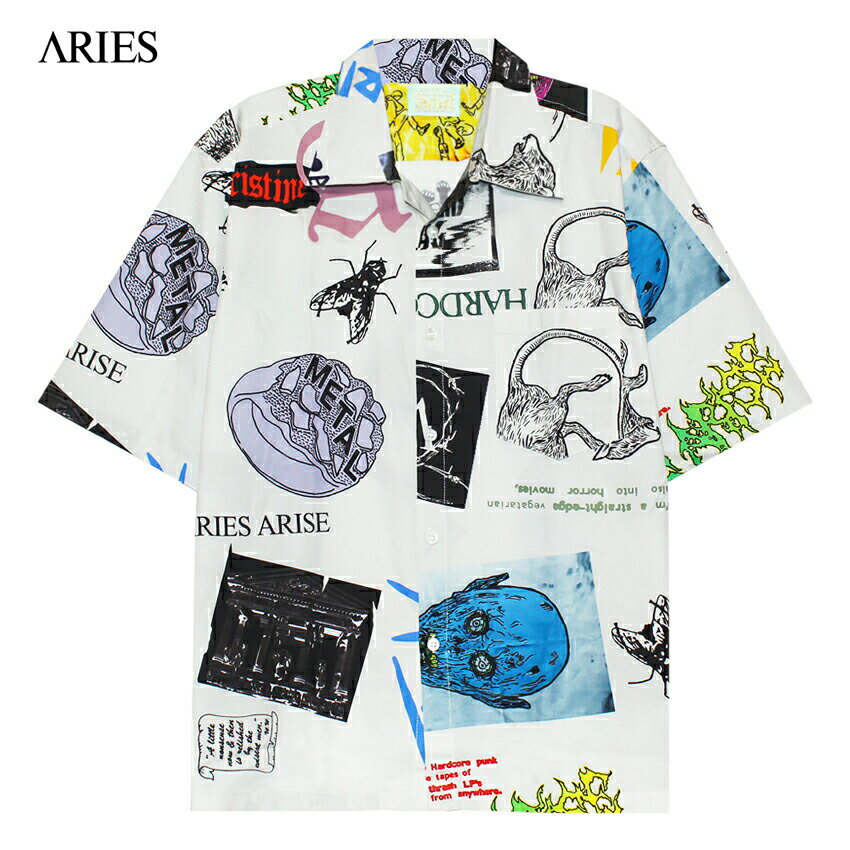 ARIES | THRASHER HAWAIIAN SHIRT (WHITE) 半袖 開襟シャツ オープンカラーシャツ ロゴ グラフィック トップス 春夏 ホワ...