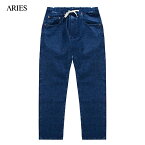 ARIES (アリーズ アリエス) ELASTIC WAISTBAND BATTEN JEANS (MID WASH) [ARIESARISE デニム ジーンズ バギー メンズ レディース ユニセックス] [ブルー ウォッシュ]