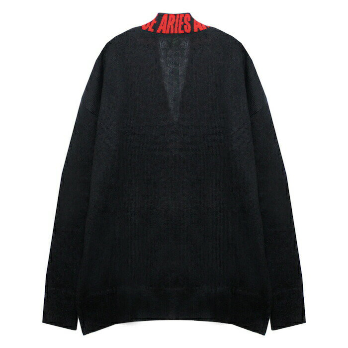 ARIES | ARIES CARDIGAN (BLACK/RED) ニットカーディガン モヘアニット セーター 毛足 羽織り ライトアウター ブラック レッド