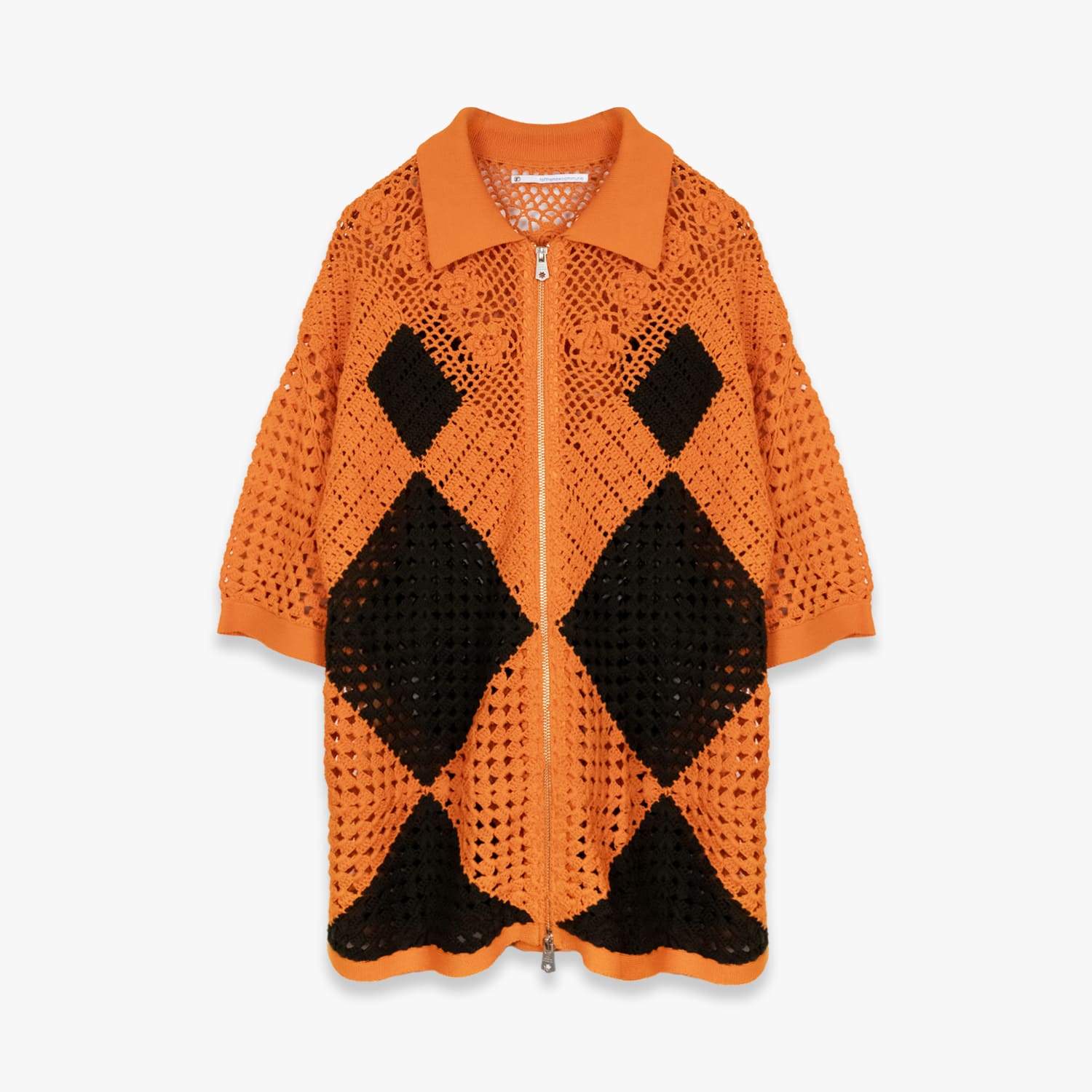 Rakuten - FAKE AS FLOWERS / FAF | CROCHET SHIRTS (ORANGE) ジップアップシャツ クロシェニット アーガイル 羽織り 春夏 トップス メンズ オレンジ