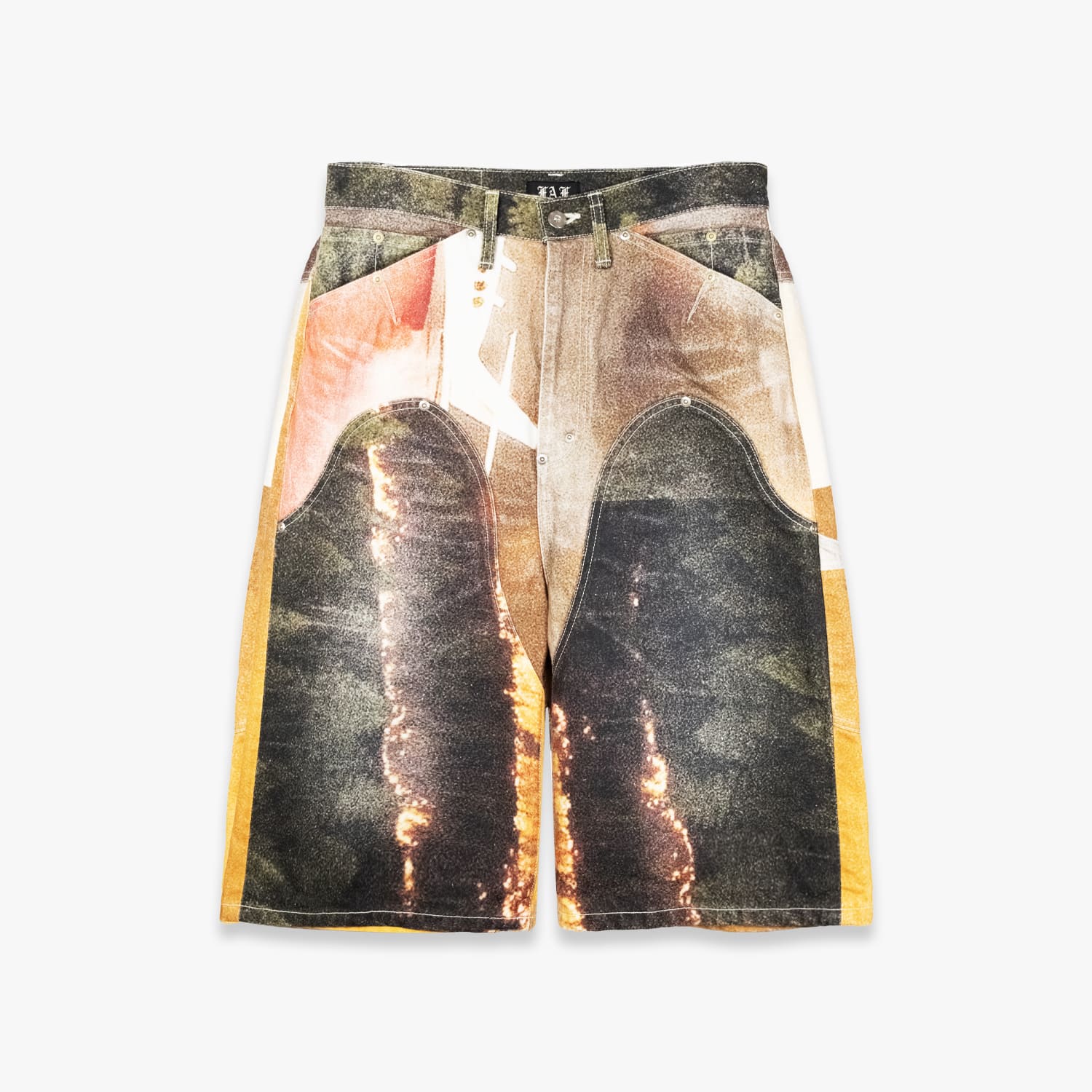 Rakuten - FAKE AS FLOWERS FAF | NEWCOMMUNE BAGGY DENIM SHORTS (FOREST) バギーデニムショーツ ジーンズ ショートパンツ ハーフパンツ グラフィック ボトムス メンズ
