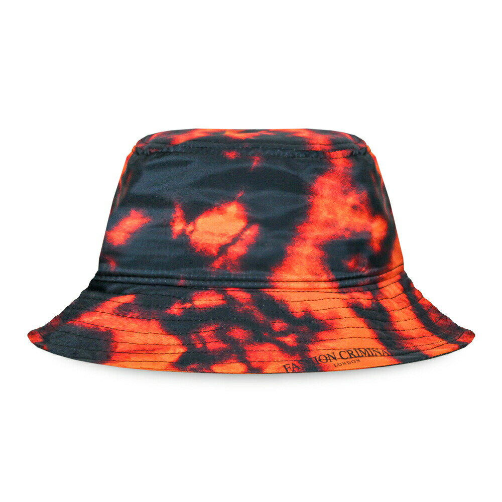 FASHION CRIMINAL LONDON | MARS BLACK BUCKET HAT (BLACK/ORANGE) 総柄 バケットハット ナイロン タイダイ メンズ ブラック オレンジ