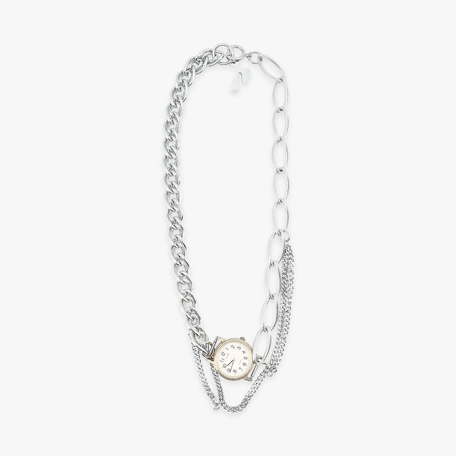 HIDAKA | TIMELESS/WATCH NECKLACE (SILVER) 時計 ネックレス チェーン ヴィンテージ アンティーク ウォッチ コンビネーション シルバー