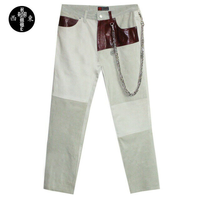 [最大90%OFF SALE] HOMME BOY (オム ボーイ) MOD. 8C CONTRAST LEATHER JEANS (BEIGE) [レザーデニムパンツ ジーンズ メンズ レディース ユニセックス] [ベージュ]