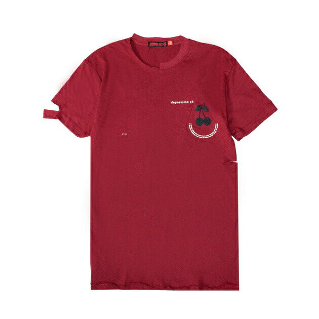 HOMME BOY (オム ボーイ) TEE. 21B ‘CHERRY’ DISTRESSED (MAROON) Tシャツ カットソー ロゴ ダメージ ヴィンテージ メンズ レディース ユニセックス バーガンディ