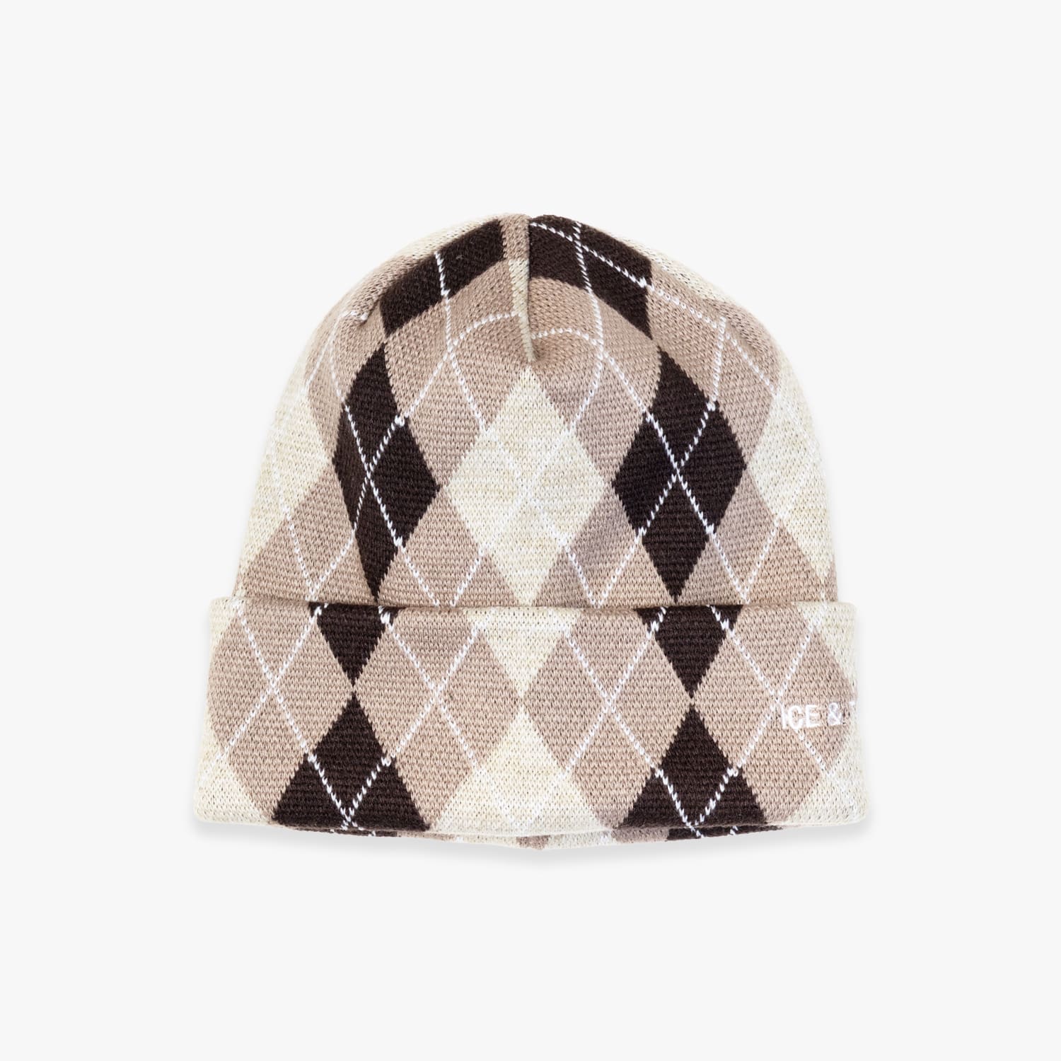 ICE & TECHNO | ARGYLE BEANIE (BEIGE) ニットビーニー ニットキャップ アーガイル柄 ロゴ ベージュ