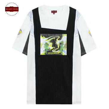 BROKEN CROSS (ブロークン クロス) SPACE TEE (WHITE/BLACK) [Tシャツ カットソー トップス ブランド ロゴ ストリート スポーツ スケート メンズ ユニセックス 半袖] [ホワイト/ブラック]