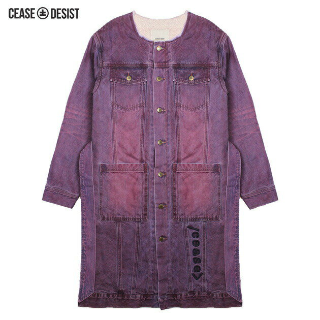 CEASE±DESIST (シーズ アンド デジスト) DENIM SHERPA COAT (JOKER DYE) [ボア フリース デニム コート ジャケット アウター ブランド メンズ レディース ユニセックス] [バーガンディ ダイ]