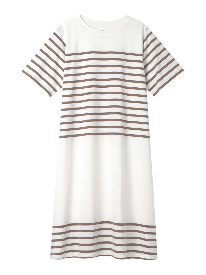 【綿100%】60ハイゲージ天竺パネルボーダー半袖ワンピース une nana cool ウンナナクール インナー・ル..