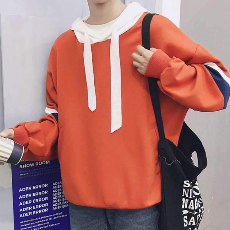 全3色×7サイズ！配色パーカー メンズ プルオーバーパーカー パーカー 配色 フード付き プルオーバー トップス スウエット 通学 カジュアル 大きサイズ 春 秋 送料無料