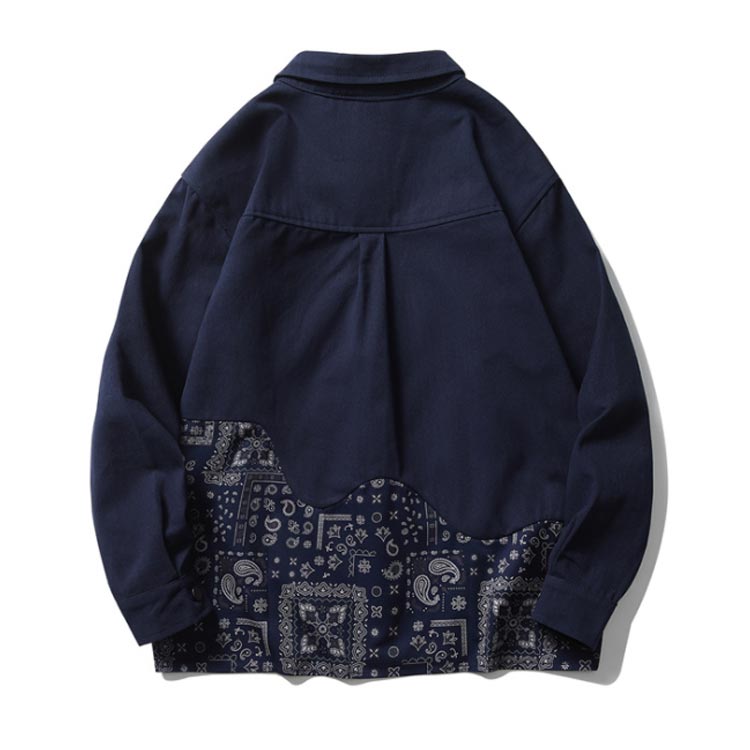 柄シャツ メンズ 長袖 バンダナ柄 ペイズリー柄 シャツ ゆったり シャツ 韓国 ファッション メンズ 切替 ペイズリー 配色 ビッグシルエット B系 ストリート系 スト系 ストリート男子 バンダナ ペーズリー ペイズリー